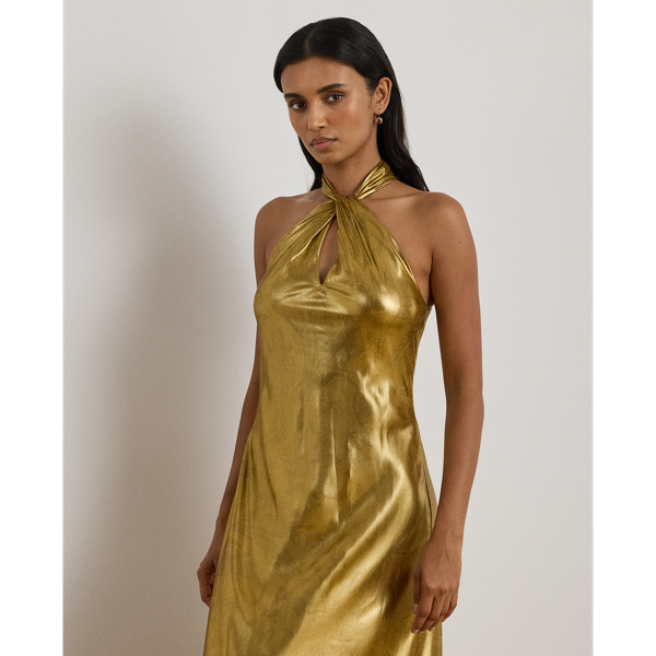 Paisley Metallic Georgette Halter Gown - thumbnail 3