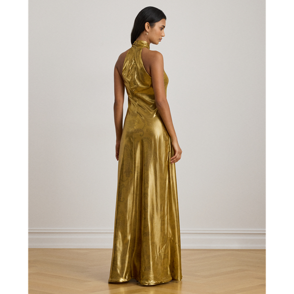 Paisley Metallic Georgette Halter Gown - thumbnail 4