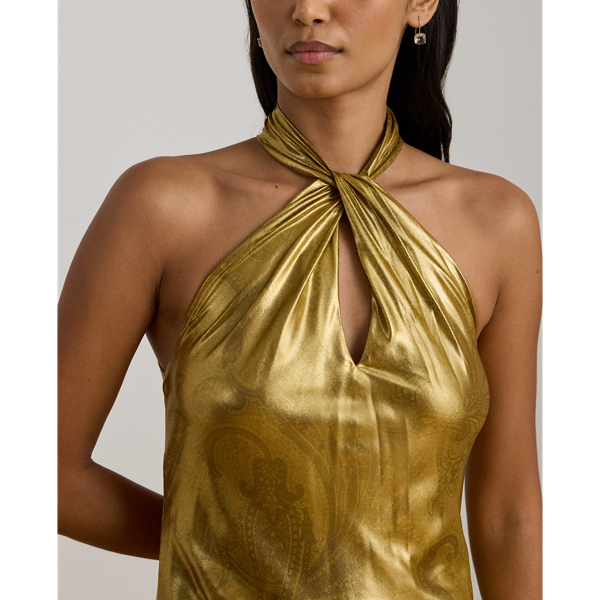 Paisley Metallic Georgette Halter Gown - thumbnail 5