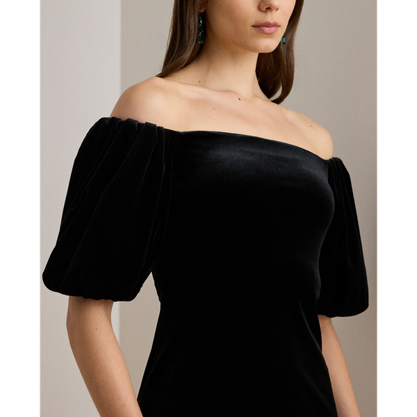 Velvet Bubble-Sleeve Cocktail Dress