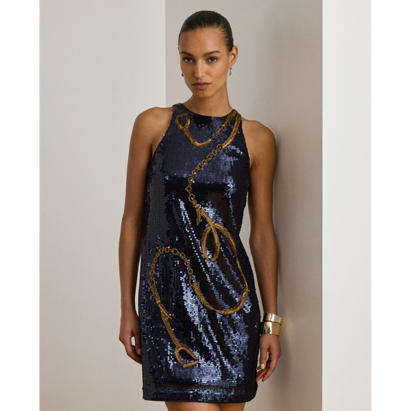 Belting-Motif Sequined Cocktail Dress