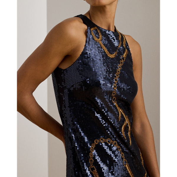 Belting-Motif Sequined Cocktail Dress