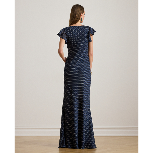 Polka-Dot Burn-Out Satin Cowlneck Gown