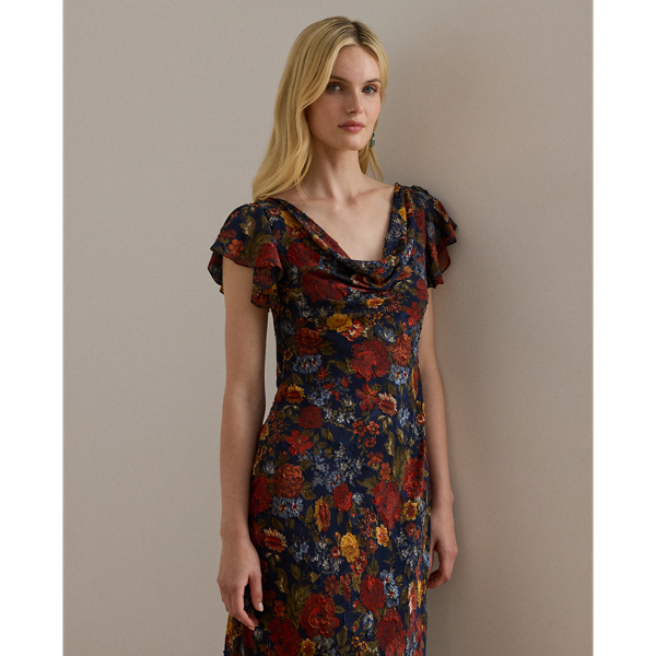 新品Ralphドレス LAUREN RALPH LAUREN フラワー総レースネイビードレスセット (M) を