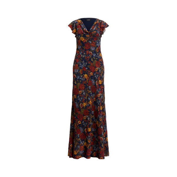 【POLO RALPH LAUREN】GEO-PRINT FLUTTER-SLEEVEワンピース Floral Georgette One-Shoulder Dress