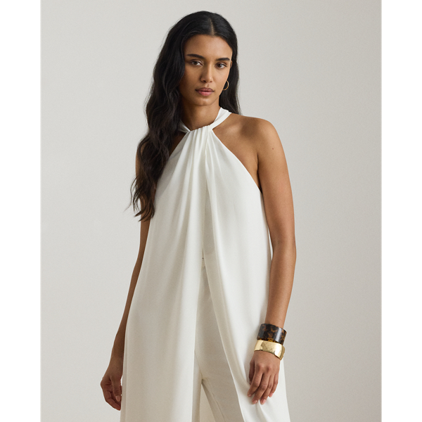 Georgette-Neckholder-Jumpsuit mit Cape Lauren in Wei&szlig; 4