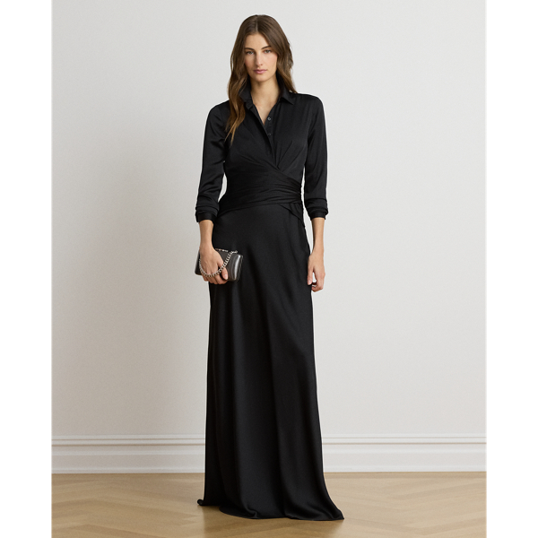 Pleated Button-Up Charmeuse Gown