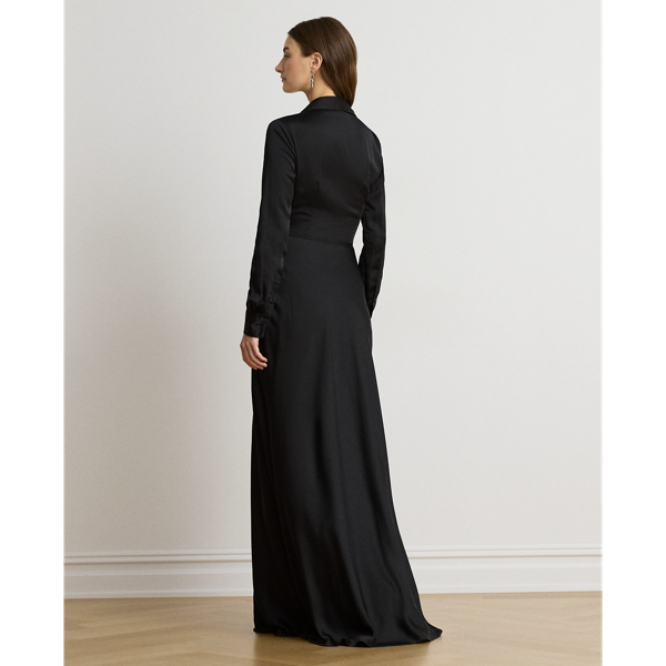 Pleated Button-Up Charmeuse Gown