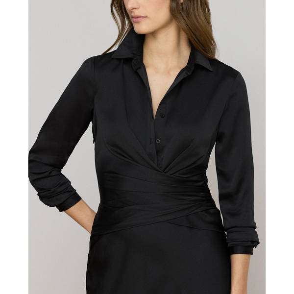 Pleated Button-Up Charmeuse Gown