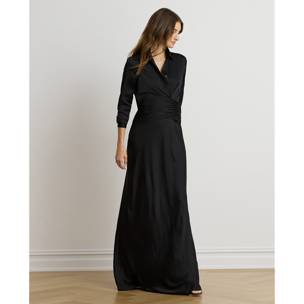Pleated Button-Up Charmeuse Gown