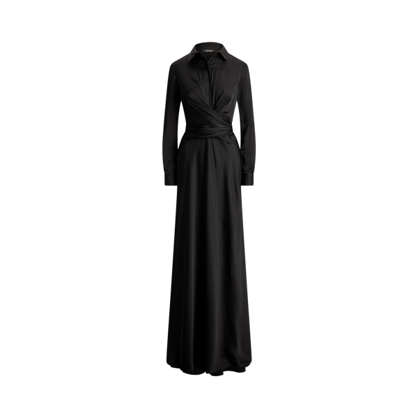 Pleated Button-Up Charmeuse Gown