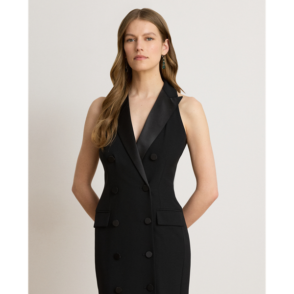 Black Double-Breasted Crepe Sleeveless Gown Lauren 4