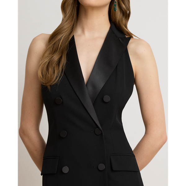 Black Double-Breasted Crepe Sleeveless Gown Lauren 6