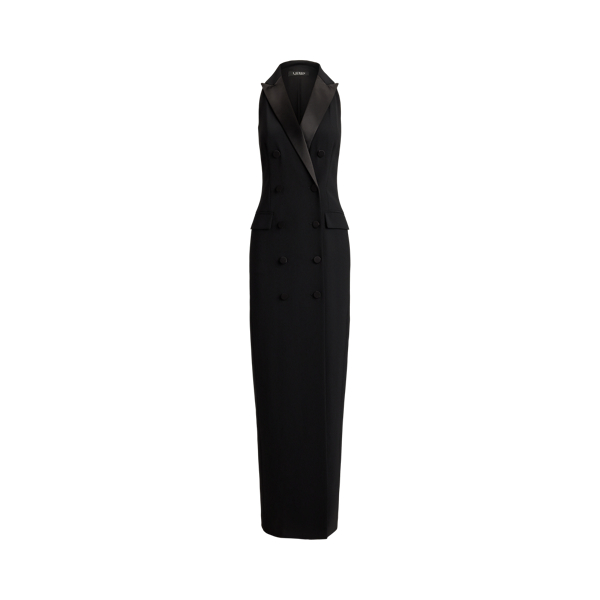 Black Double-Breasted Crepe Sleeveless Gown Lauren 2