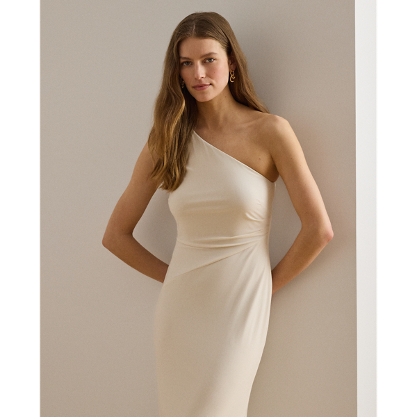 Einschultriges Stretchjersey-Abendkleid Lauren in Mascarpone-Creme 4
