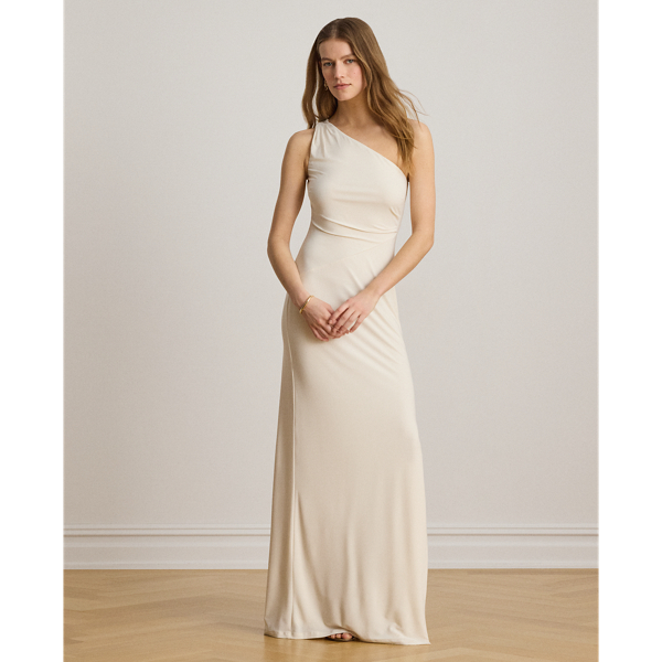 Einschultriges Stretchjersey-Abendkleid Lauren in Mascarpone-Creme 1
