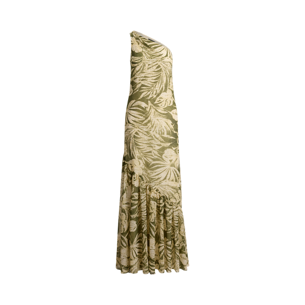 Olive Multi Print Georgette One-Shoulder Gown Lauren 2