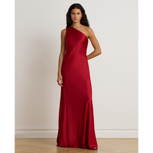Ralph Red Satin Charmeuse One-Shoulder Gown Lauren 1