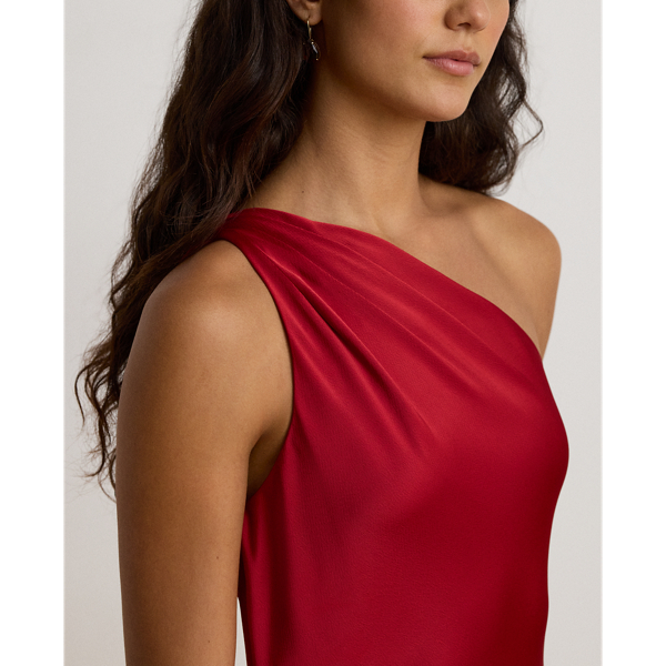 Ralph Red Satin Charmeuse One-Shoulder Gown Lauren 6