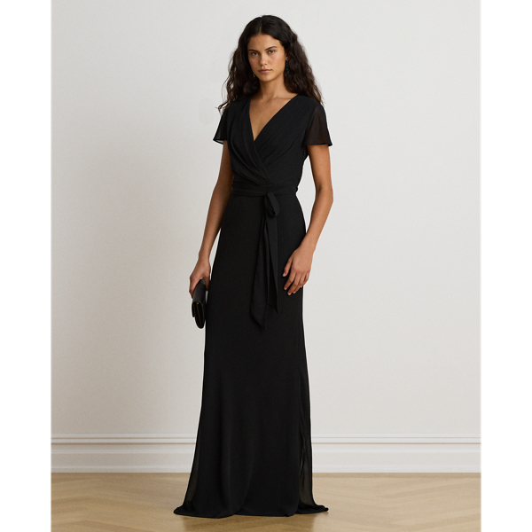 Belted Crinkle Georgette Gown