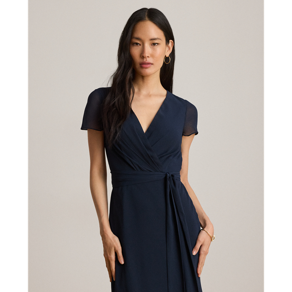 Lauren Navy Belted Crinkle Georgette Gown Lauren 4