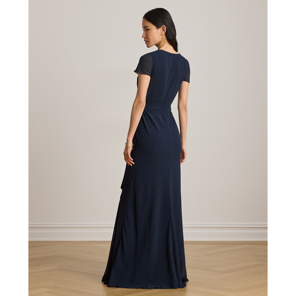 Lauren Navy Belted Crinkle Georgette Gown Lauren 5