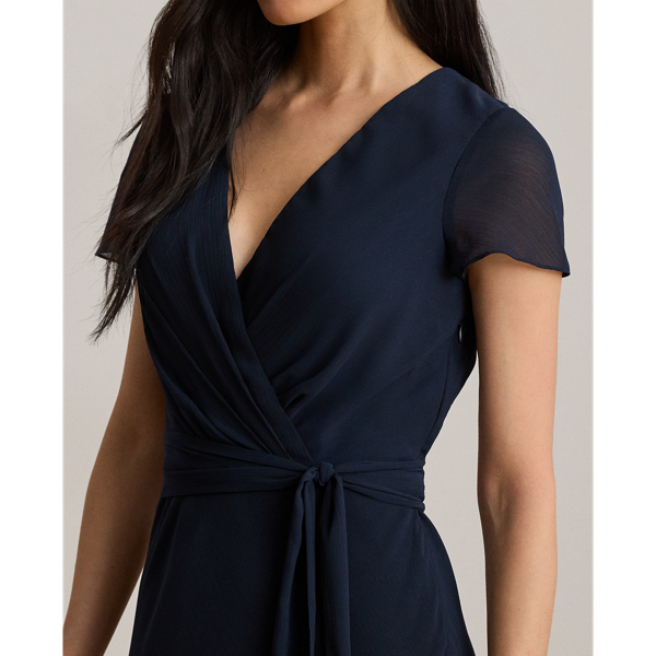 Lauren Navy Belted Crinkle Georgette Gown Lauren 6
