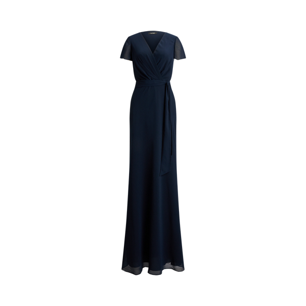 Lauren Navy Belted Crinkle Georgette Gown Lauren 2