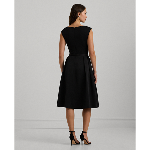 Black Belted Faille & Jersey Cocktail Dress Lauren Petite 5