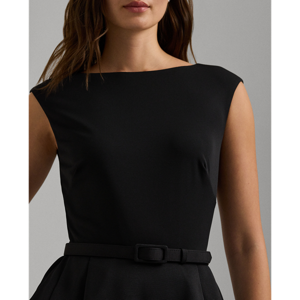 Black Belted Faille & Jersey Cocktail Dress Lauren Petite 6