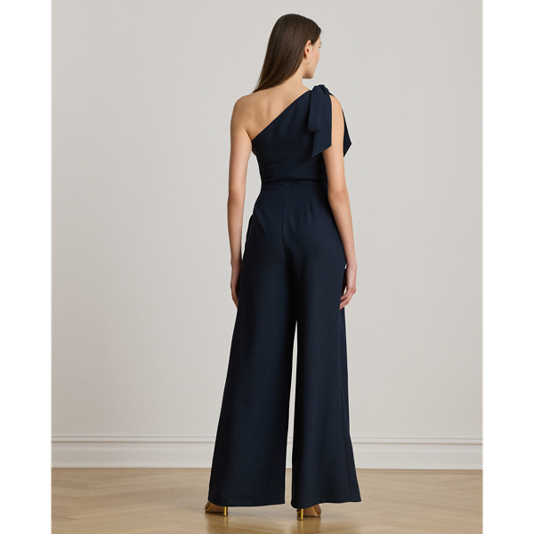Bow-Trim Crepe One-Shoulder Jumpsuit