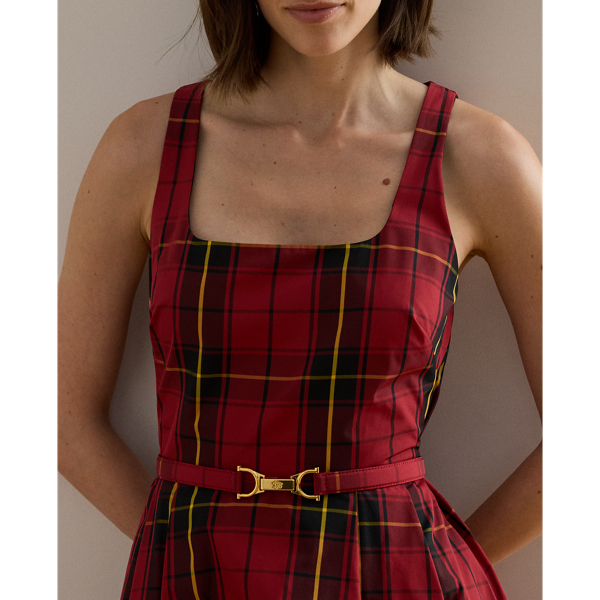 Plaid Belted Taffeta Cocktail Dress - thumbnail 5