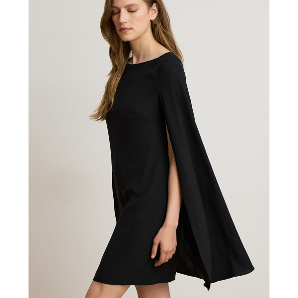 Black Georgette Cape Cocktail Dress Lauren Petite 5
