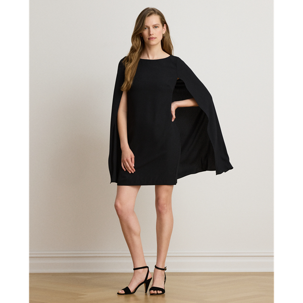 Black Georgette Cape Cocktail Dress Lauren Petite 7