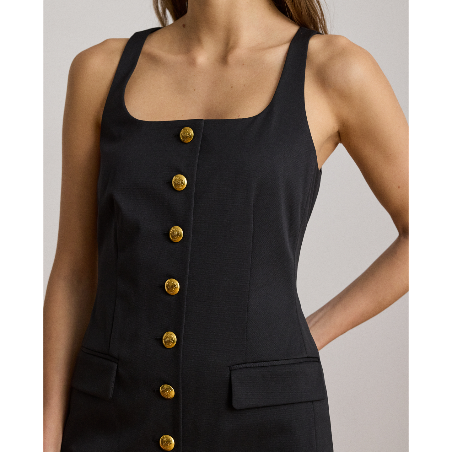 Женское платье Ralph Lauren Button-Trim Faille Cocktail, цвет: Чёрный — фото 3