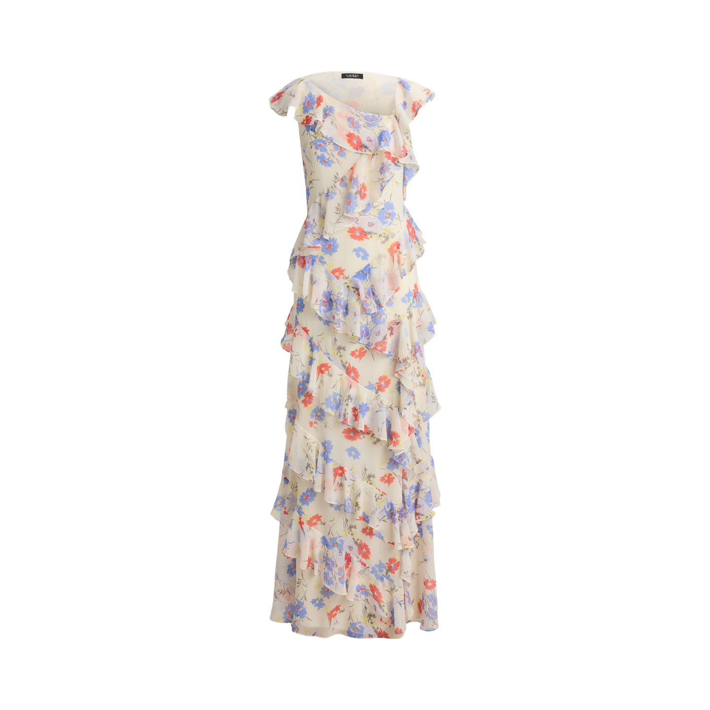 Женское платье Ralph Lauren Floral Ruffle-Trim Georgette Tiered Gown, цвет: Кремовый разноцветный — фото 5