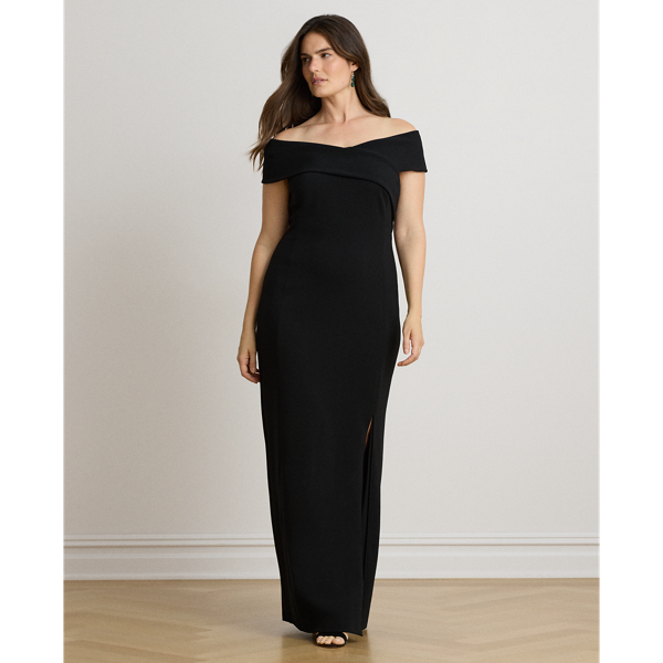 Black Faille Off-the-Shoulder Gown Lauren Petite 7