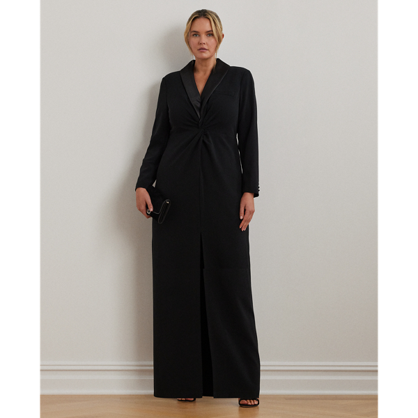 Black Crepe Long-Sleeve Gown Lauren Woman 1