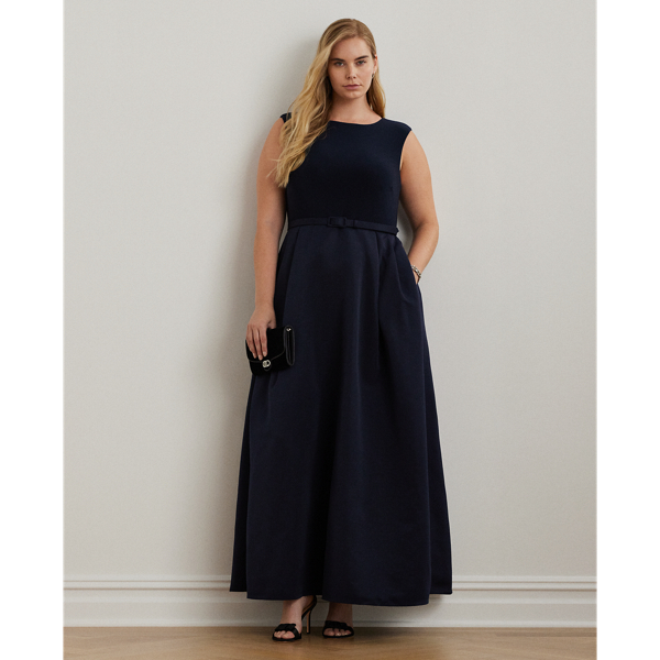 Belted Faille & Jersey Gown