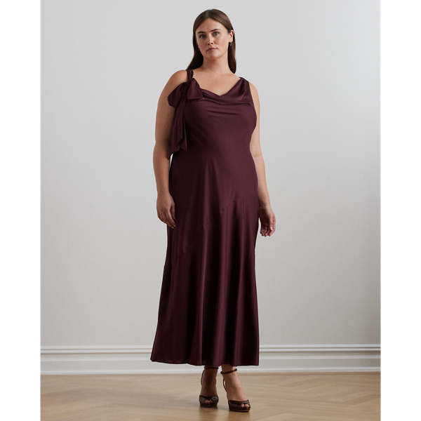 Pinot Noir Bow-Trim Charmeuse Cowlneck Gown Lauren Woman 1