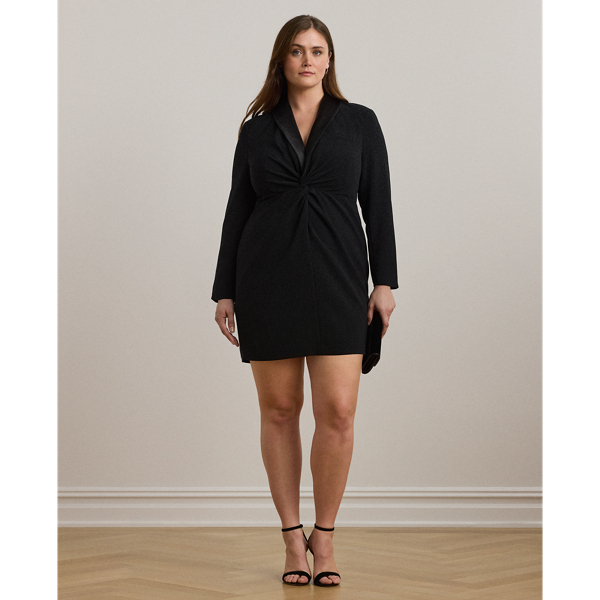 Black Satin-Trim Crepe Cocktail Dress Lauren Woman 1