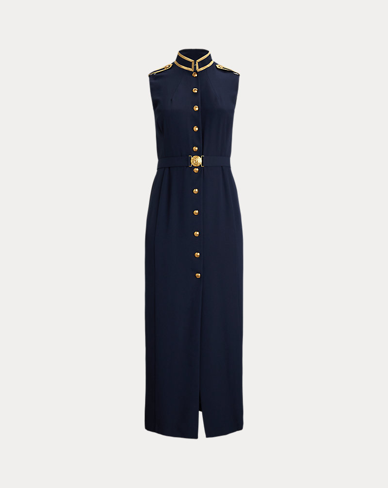 Metallic-Trim Belted Georgette Gown Metallic-Trim Belted Georgette Gown