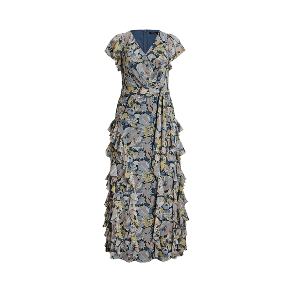 RALPH LAUREN プリントワンピース tie front Tie-Front Print Boatneck Midi Dress