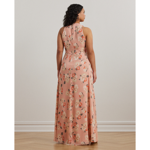 Floral Ruffle-Trim Georgette Gown