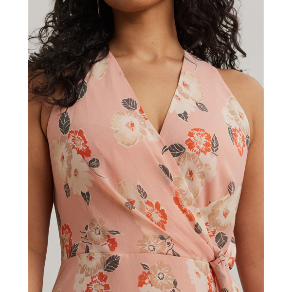 Floral Ruffle-Trim Georgette Gown