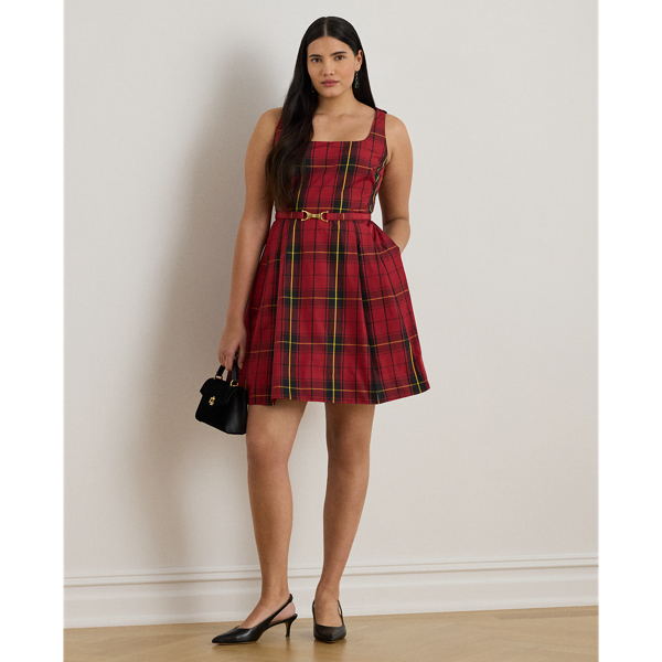 Plaid Belted Taffeta Cocktail Dress
