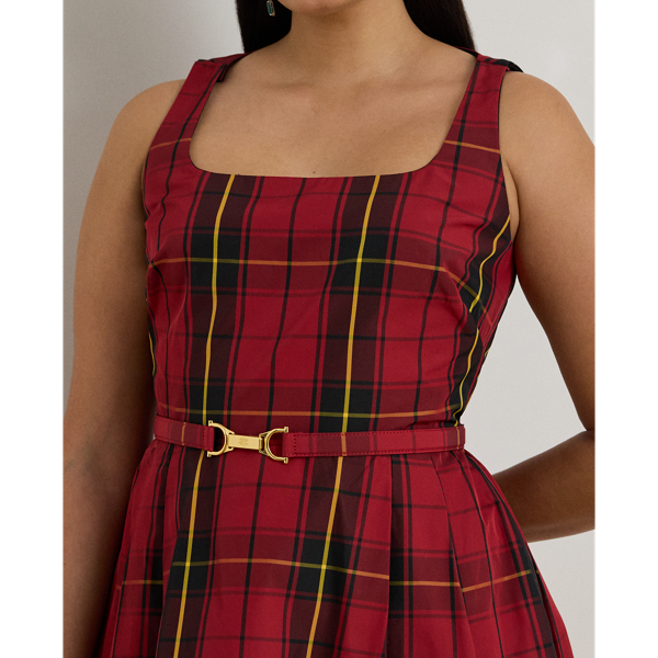 Plaid Belted Taffeta Cocktail Dress - thumbnail 5