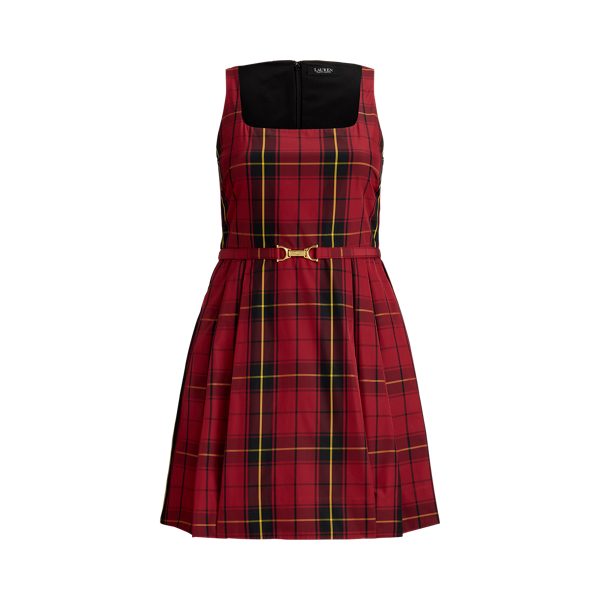 Plaid Belted Taffeta Cocktail Dress Lauren Woman 1