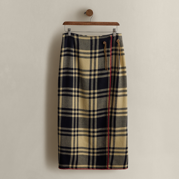 Multi c. 1990 Plaid Wool Wrap Skirt - Size 6 Ralph Lauren Vintage 1