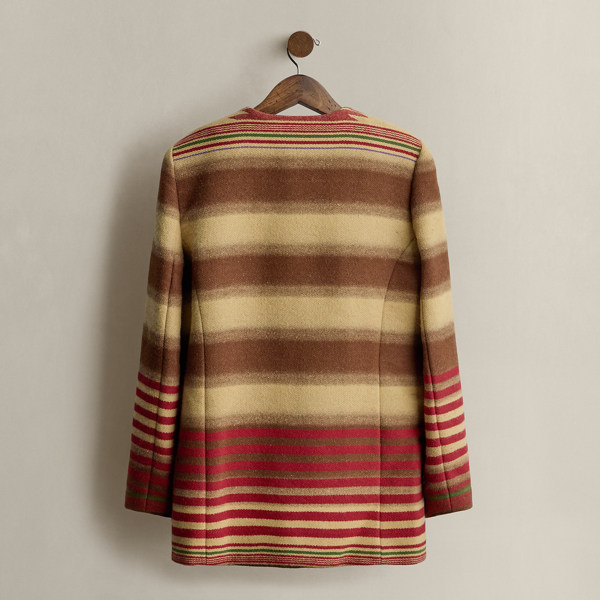 c. 1990 Striped Wool Zip Coat - Size L